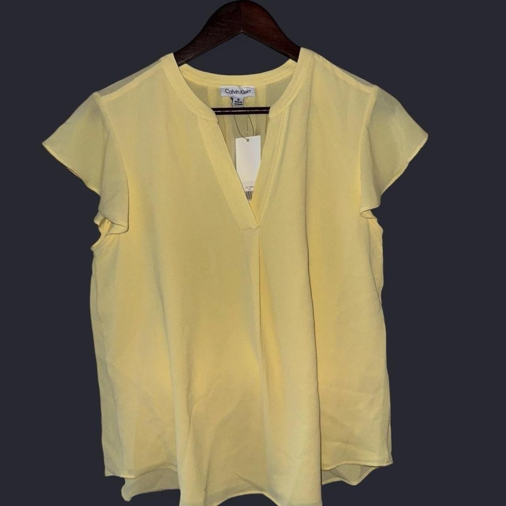 Calvin Klein Light Yellow V-Neck Blouse - NWT